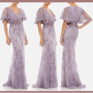NEW $798 Mac Duggal [‎ 16 ] Flutter Embellished Lace Gown Vintage Liliac #Q543